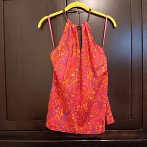 Lauren Ralph Lauren Halter Top Size Small Hot Pink Paisley